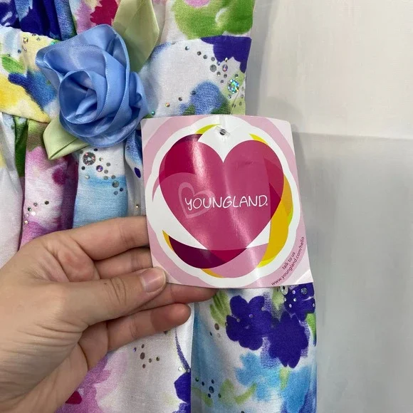 NEW Youngland toddler girl's floral‎ formal belted sequin satin lined dress 2T - Picture 5 of 9